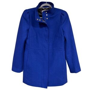 Banana Republic Royal Blue Wool Blend Funnel Neck Coat Small Cobalt Gold Zip